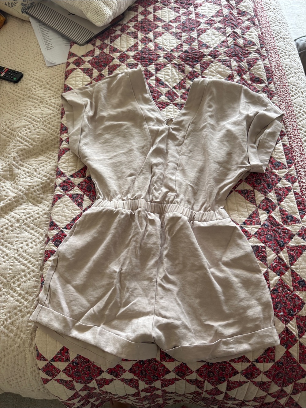 Casual V-Neck Short Romper in Light Taupe